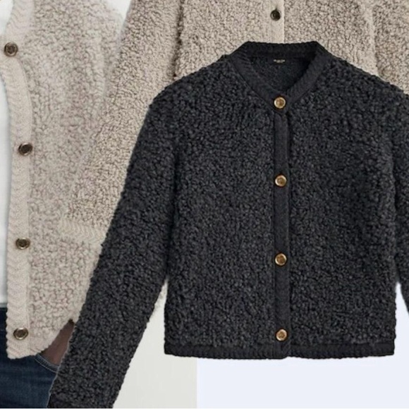NWT. Massimo Dutti Lead (black/gray) Wool Blend Bouclé Knit Cardigan. Size S, M. - Picture 6 of 14